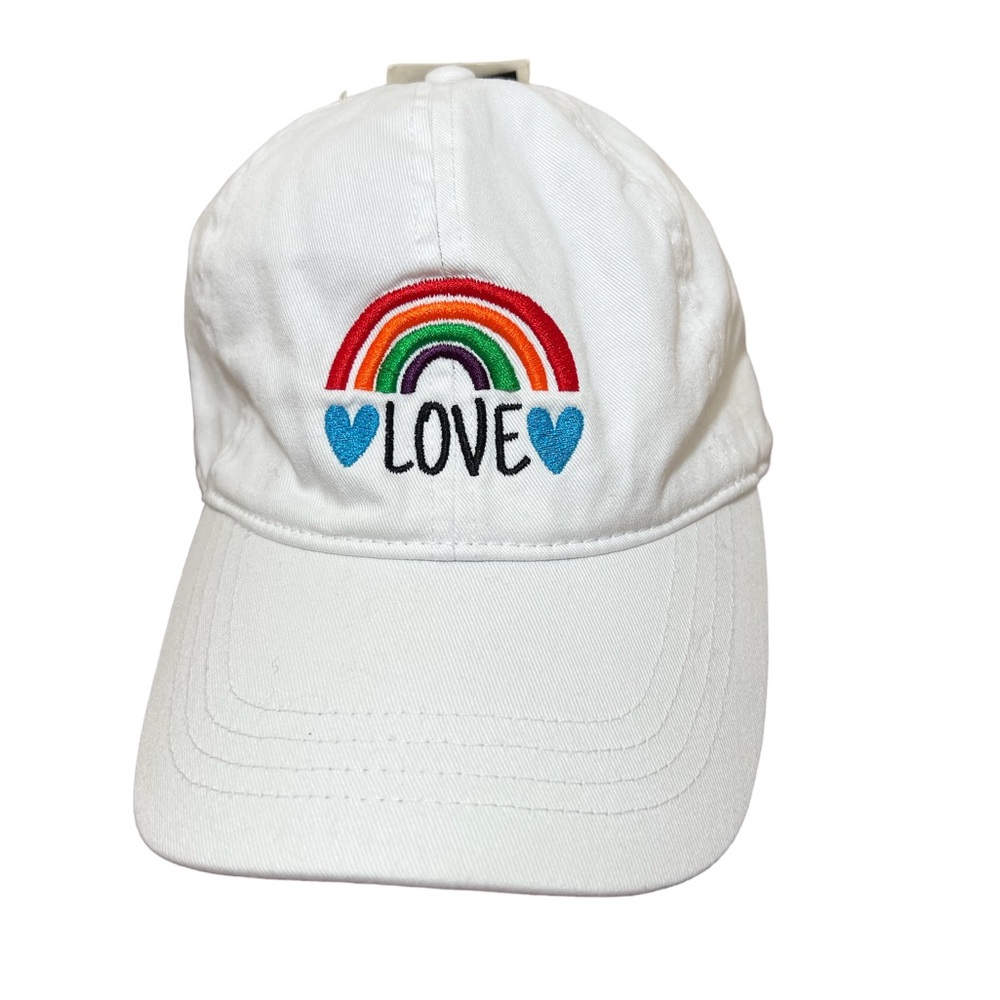 David & Young white rainbow heart pride Love embroidered baseball cap
